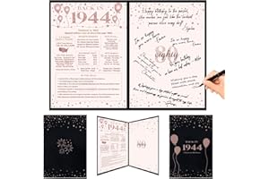 Crenics 80th Birthday Gift for Women, Creative Back in 1944 Birthday Poster, Giant 80th Birthday Guest Signature Book, Black and Pink 80 Birthday Decorations Party Supplies