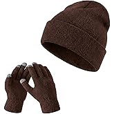 Geyoga Beanie and Touchscreen Gloves Set for Women Men Unisex Winter Knitted Hat Skull Cap Warm Gloves with Knit Fleece Lined