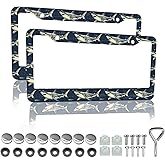 Shark License Plate Frames - 2 Packs License Plate Holder Funny Personalise Car Stainless Steel Decorative Parts for Standard Us Vehicles 12x6 Inch for Women Men