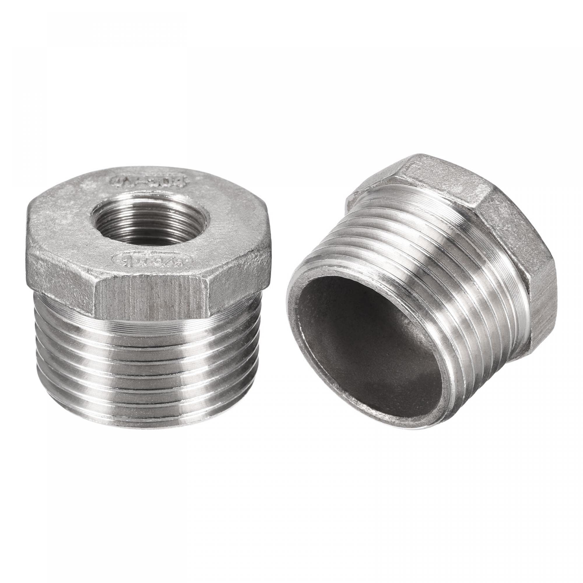 sourcing map Hex Bushing, 1 PT Male to 3/8 PT Female 304 Stainless Steel Pipe Fitting r Adapter, Pack of 2