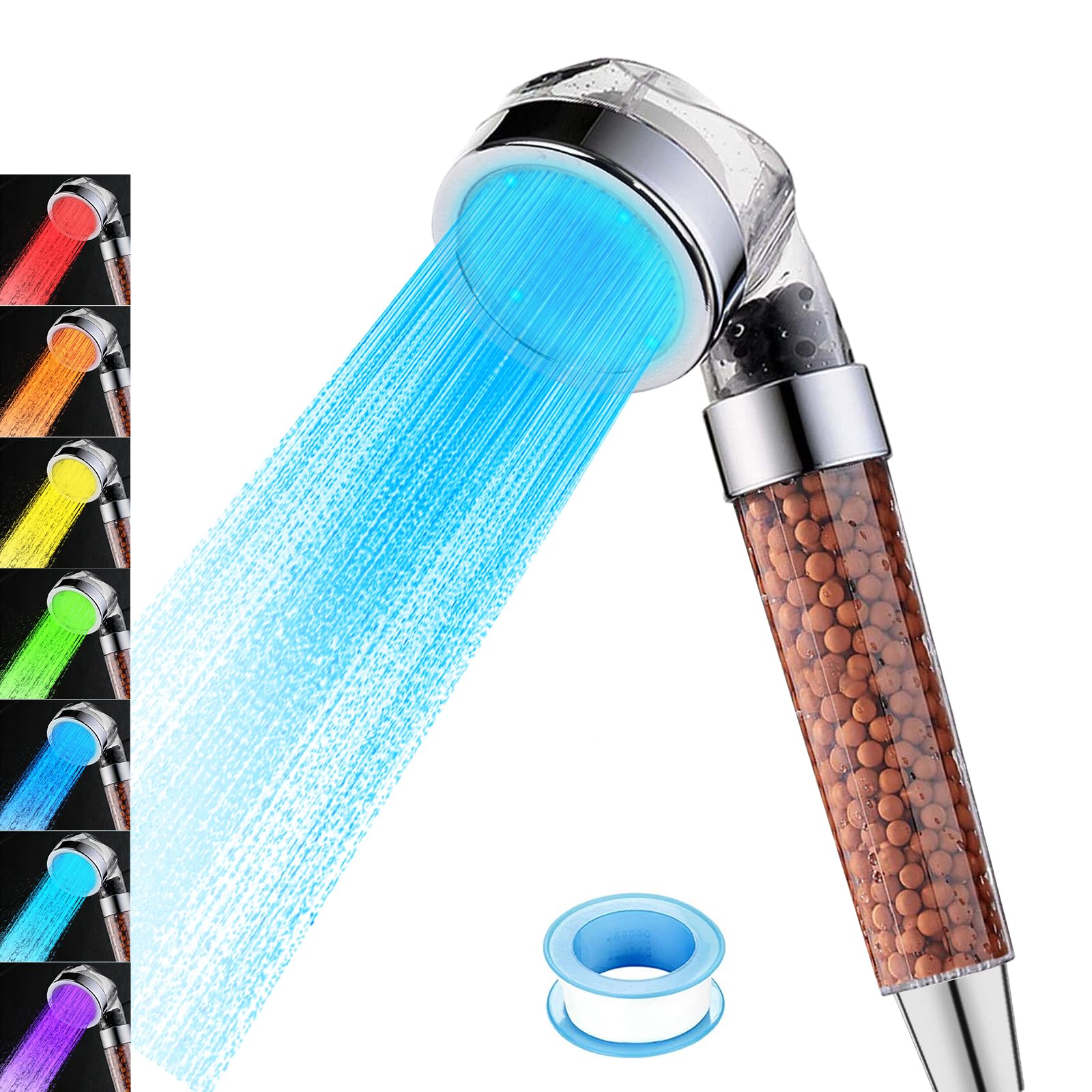 Photo 1 of Vacto LED Handheld Shower Head Set with Filtration, Automatic 7-color Changing Shower Head Kit, Water Saving Showerheads with Filtration Beads, High Pressure Handheld Shower Head (No Hose and Bracket)