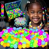 Rubierine 100 Small Silicone Hair Beads Glow in Dark for Kids Girls Braids, 5mm Colorful Soft Silicone Hair Beads, 1 Plastic Quick Beaders for Hair Braids, 50 Elastic Rubber Bands
