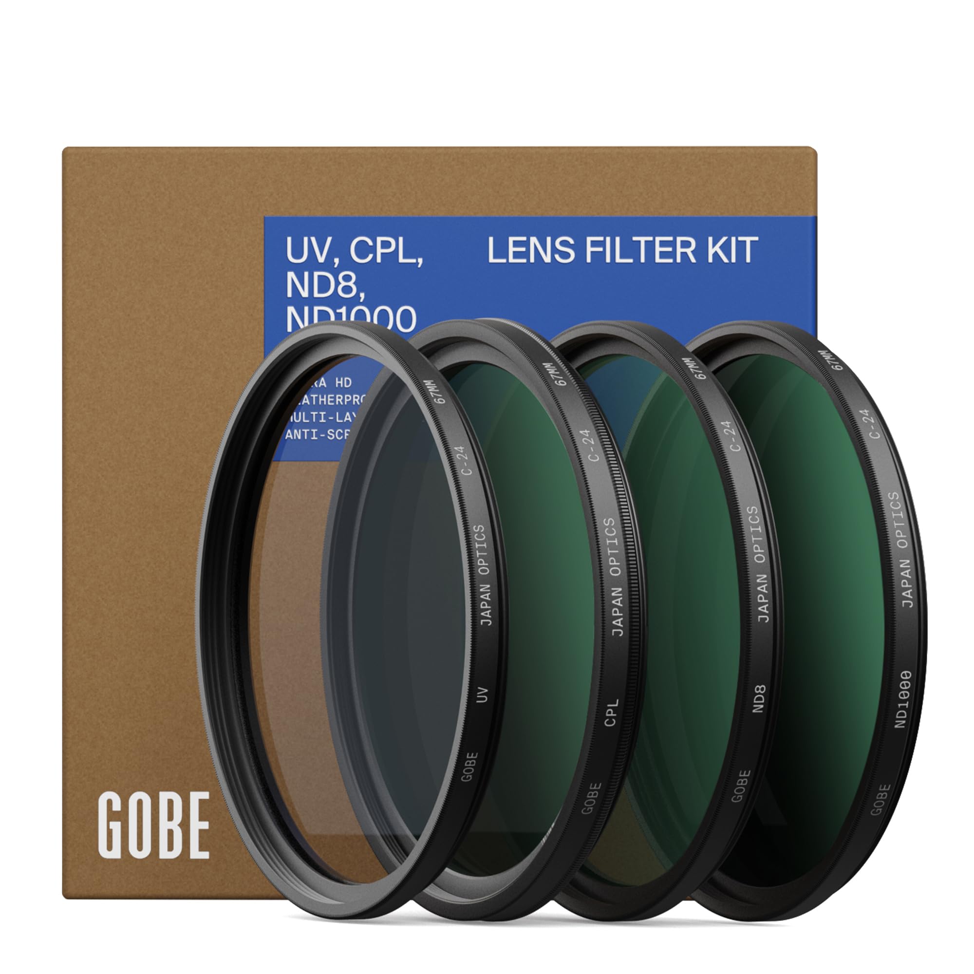 Gobe 95mm UV, Circular Polarising (CPL), ND8, ND1000 Lens Filter Kit