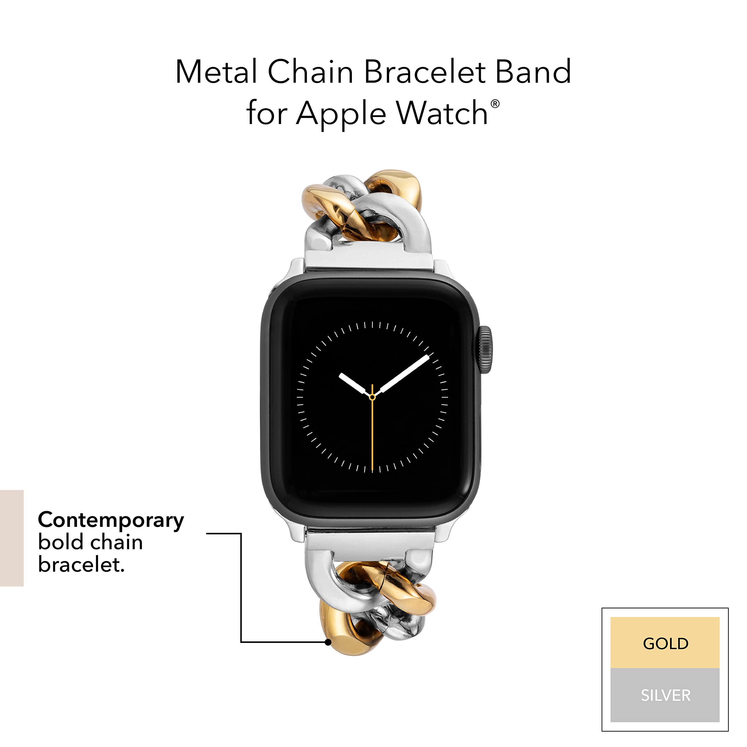 Anne Klein Fashion Chain Bracelet for Apple Watch, Secure, Adjustable, Apple Watch Replacement Band, Fits Most Wrists
