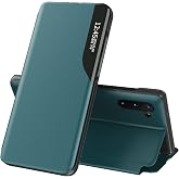 LEMAXELERS for Samsung Galaxy Note Note 10 Plus Flip Case, Green QH | Fashion Slim Business Smart View Window Hard PC + PU Leather Kickstand Shockproof Cover for Galaxy Note 10 Plus