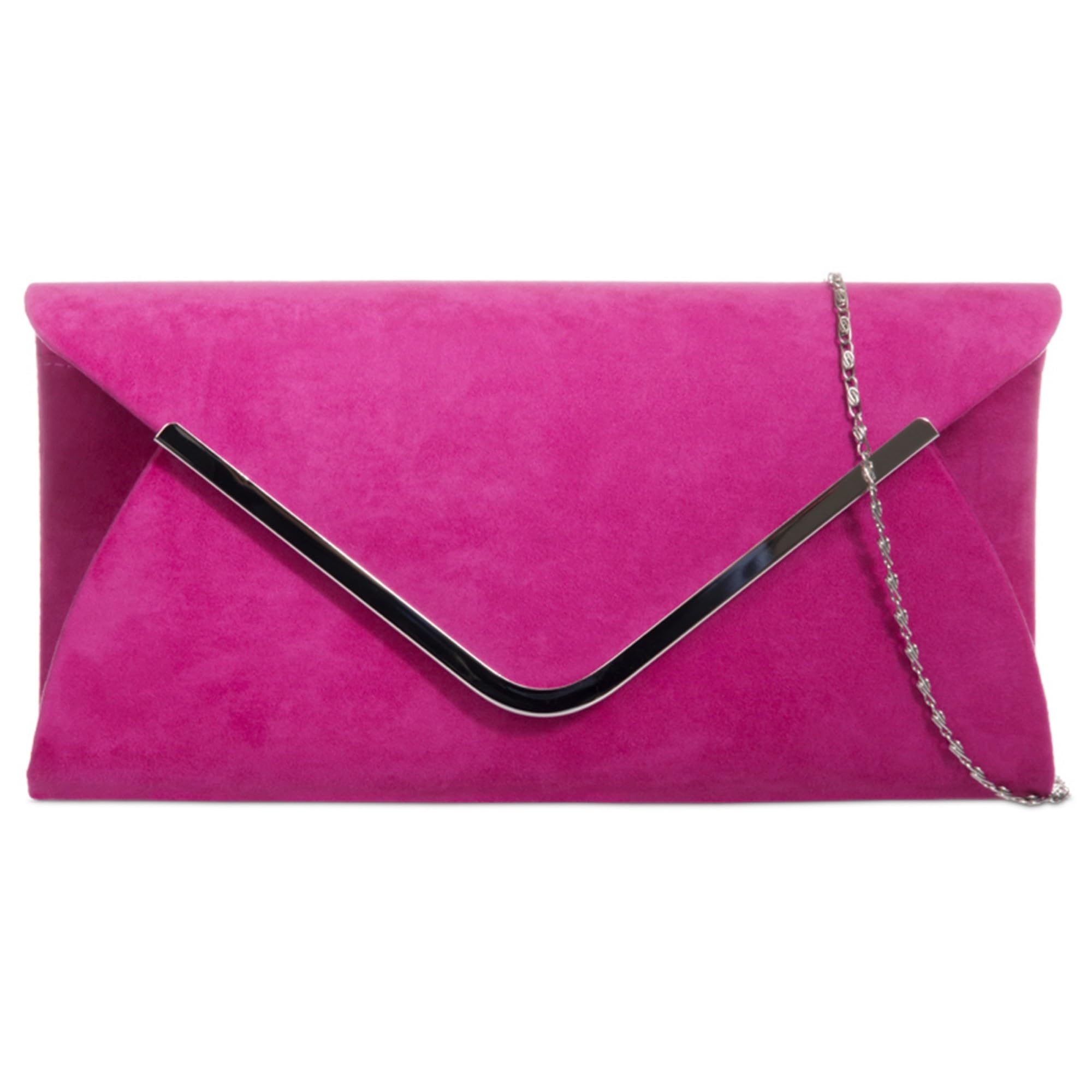 fi9® PLAIN SUEDE BRIDAL WEDDING EVENING CLUTCH PARTY PURSE HAND BAG (Fuchsia Pink)