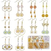 SUNNYCLUE 1 Box DIY 10 Pairs Thanksgiving Day Dangle Earring Making Kit Enamel Daisy Charms Yellow Autumn Light Gold Pink Flower Floral Charm for Jewelry Making Kits Starters Beginners Christmas DIY