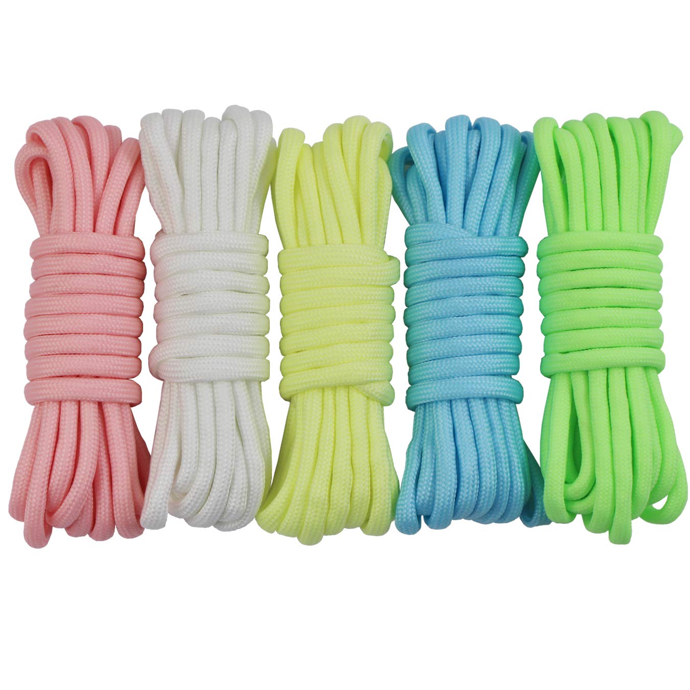 UOOOM 5 Pcs Paracord Bracelet Cord Glow In The Dark 9 Strands Parachute Rope Outdoor Survival Safe Rope Set for DIY Hand Woven 10 Feet (Glow in the Dark)