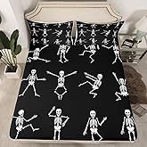 Erosebridal Sugar Skull Sheet Set Twin Size Skeleton Bones Bedding Set for Kids Boys Girls Teens Adult Halloween Horror Theme Fitted Sheet Gothic Spooky Bed Sheet Wrinkle Bedclothes(No Flat Sheet)