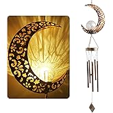 Moon Wind Chimes Solar Outdoor, Mother's Day Wind Chime Gift for Mom, Women, Grandma, Garden Courty ard Lawn Decor, Thanksgiving Gifts, Moon Gifts, Wind Chimes for Outside