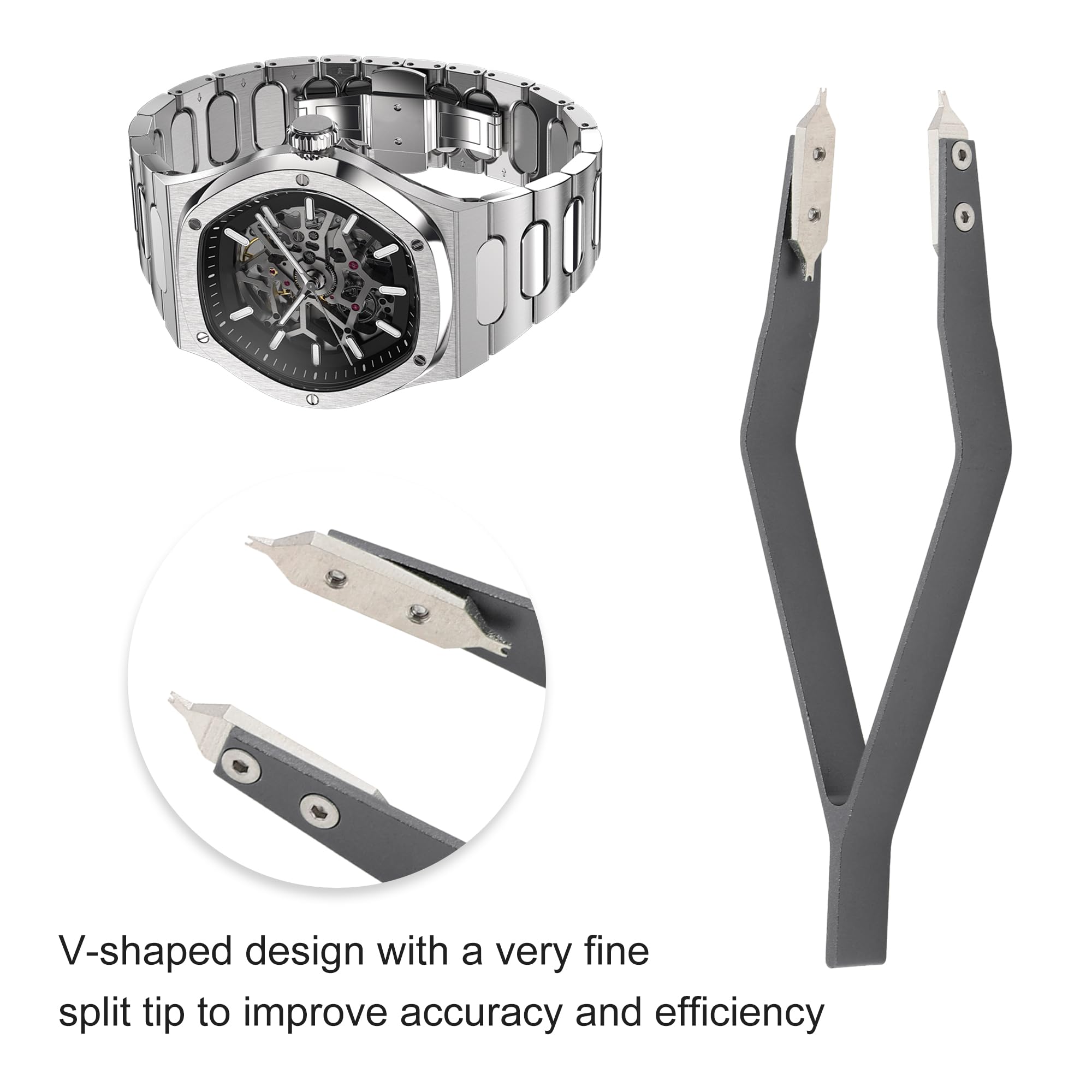 VOCOSTE V Shaped Watch Spring Bar Tweezers, Aluminum Alloy Watch Repairing Tool, Remover Repair, Accessory Tool for Watchmaker and Repairer