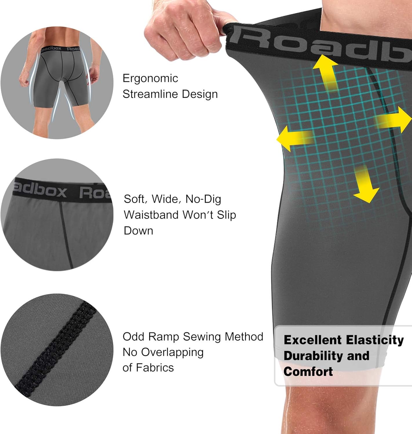 Roadbox Men's Compression Shorts 3 Pack, Cool Dry Athletic Baselayer Workout Underwear: Clothing