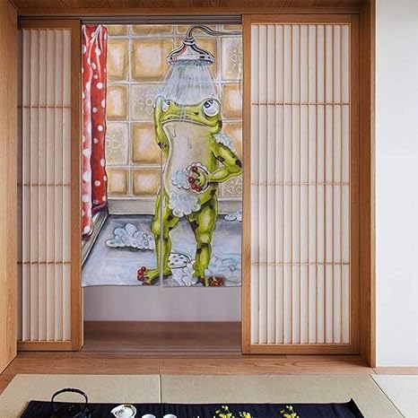 Amazon のれん 可愛い 暖簾 水浴カエル 部屋 間仕切り 遮光 目隠し おしゃれ 室内インテリア 86cm 143cm キッチン リビング 飲食店 出入り口 のれん オンライン通販