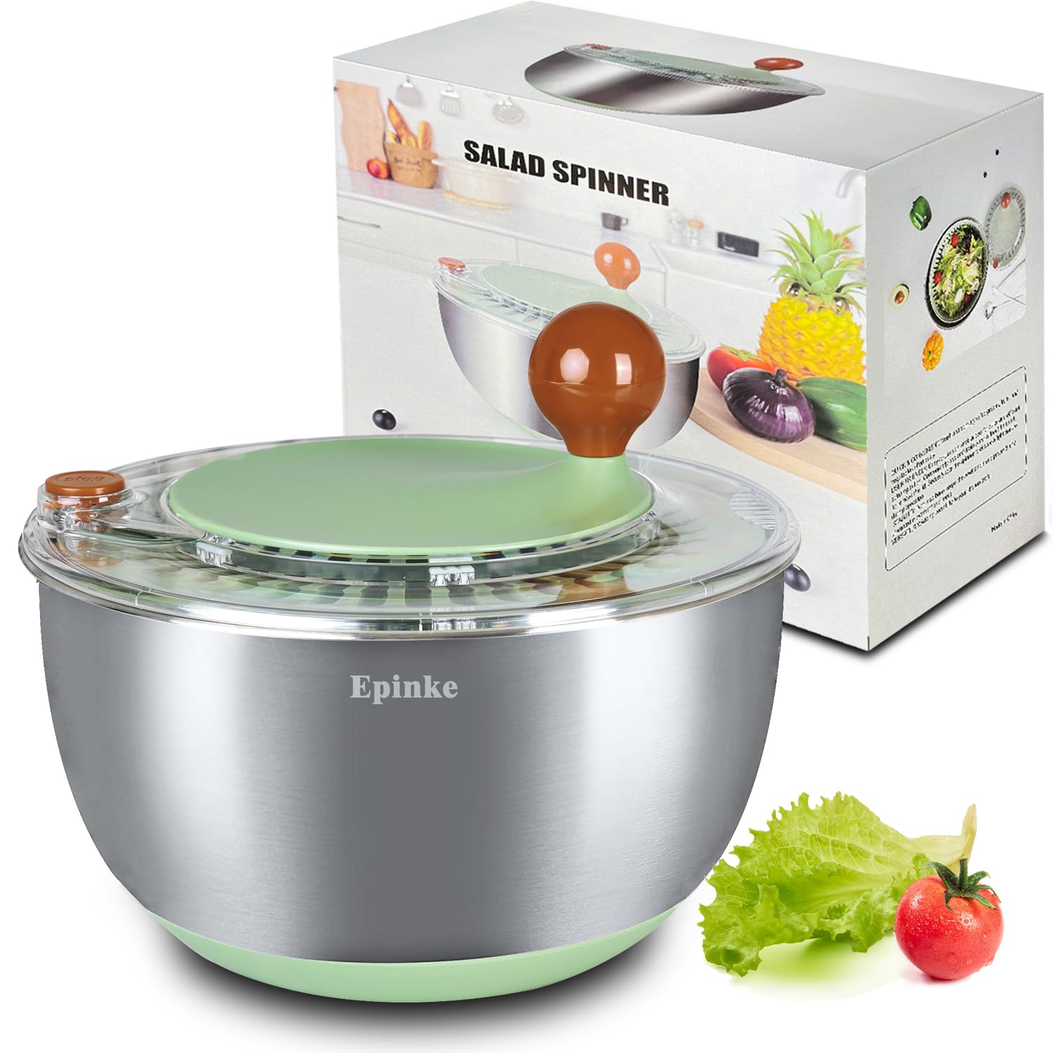 Photo 1 of 5.3Qt Stainless Steel Salad Spinner with Stop Button, Vegetable Dryer Spinner, Salad Spinner Stainless Steel with Drain, Non-Slip Base, Dishwasher Safe