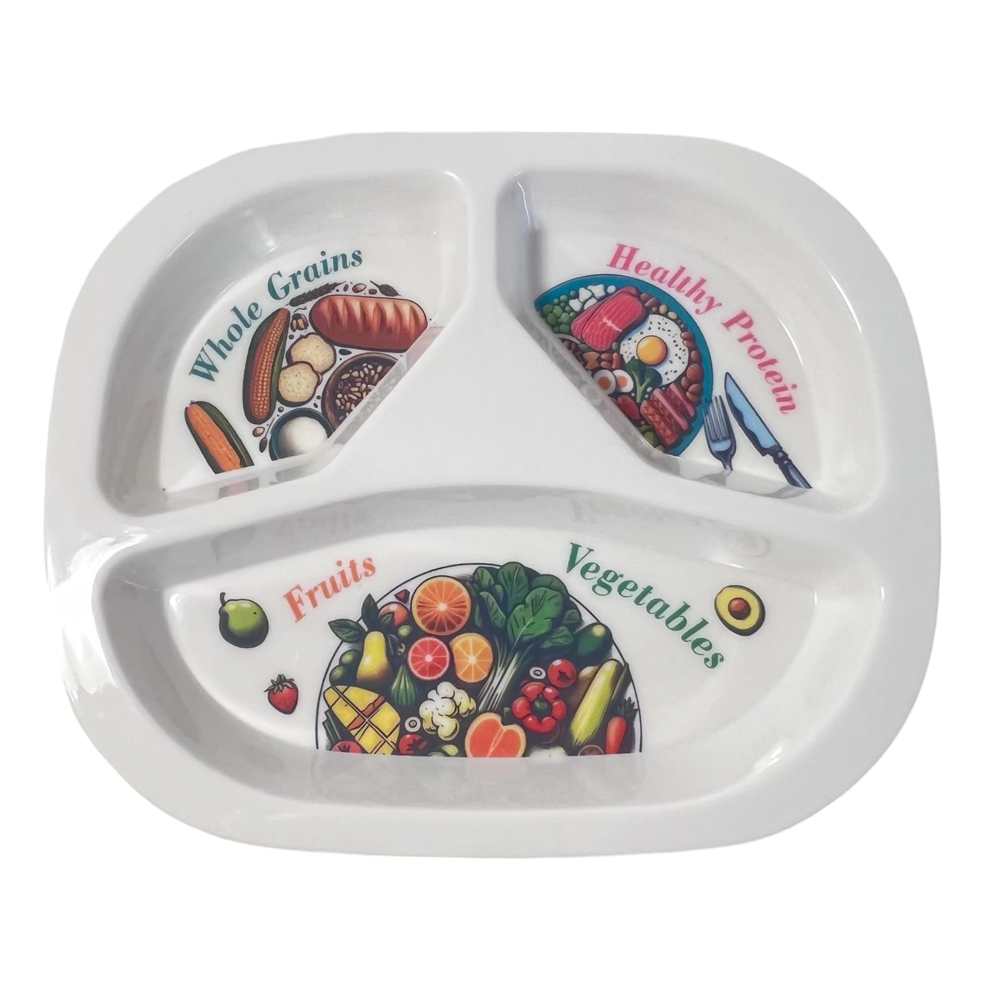 Thorness Colourful Melamine Portion Control Plate for Adults to Encourage Healthy Eating, Melamine Diet Plate Visually Divided for Slimming and Weight Loss