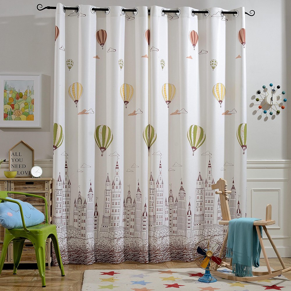 Melodieux Hot Air Balloon Window Thermal Insulated Grommet Top Curtains Kids Room, 52 84 inch, Cream White/Coffee (1 Panel)