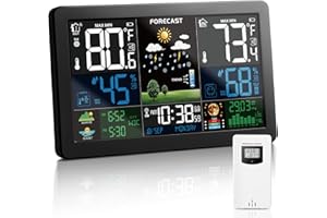 KALEVOL Weather Station Wireless Indoor Outdoor Thermometer with Color Display Atomic Clock, Weather Thermometer Forecast Station with Sunrise Sunset Time and Tide Level