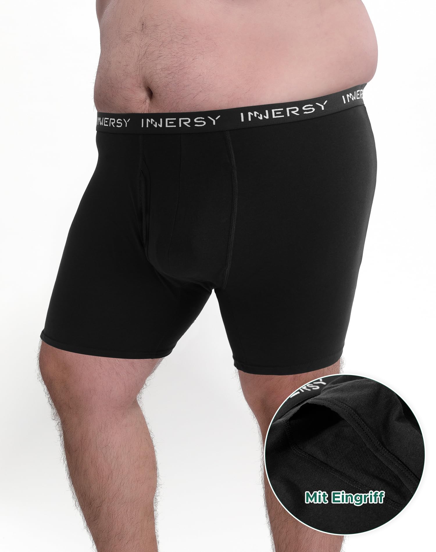 INNERSY Unterhosen Männer Große Größen Schwarz Herren Boxershorts mit Eingriff Retroshorts 4er Pack (5XL, 4 Schwarz) 3