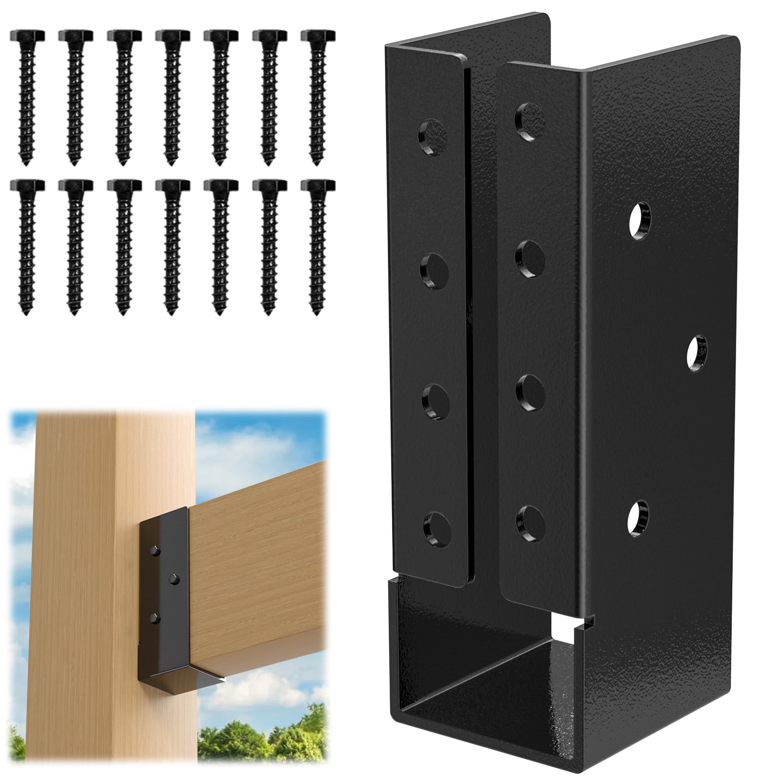 Photo 1 of FMhotu Concealed Joist Hanger (6 Pack), 2"x6" Outdoor Concealed-Flange Joist Bracket with Screws, Q235B Steel Powder Coated Concealed Mount Light Joist Hangers for 2"x6" Beam, Swing, Handrail, Fence