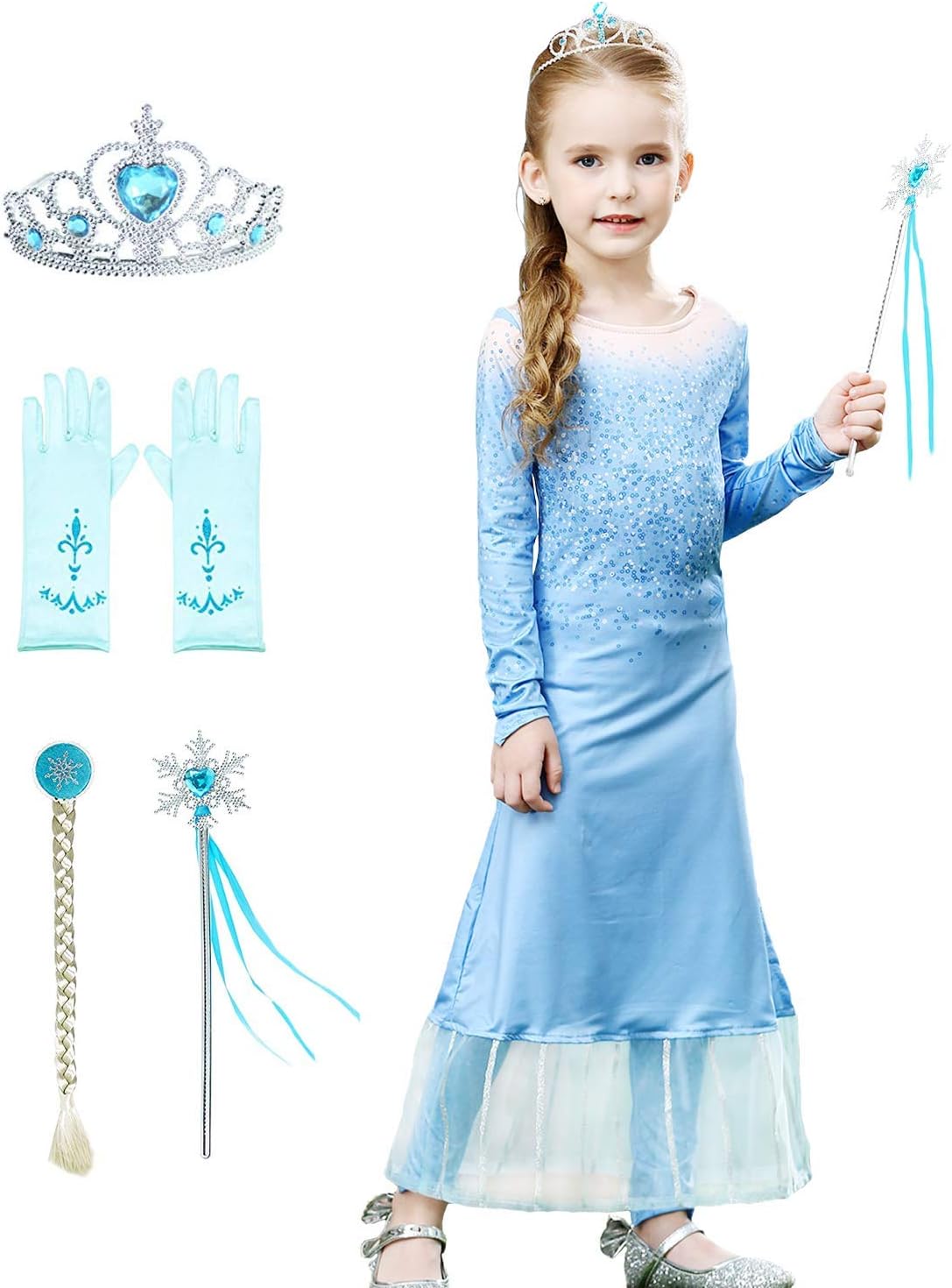Princess Dress for Girls Elsa Costume Toddler Frozen 2 Party Birthday Dress Up（6PCS）