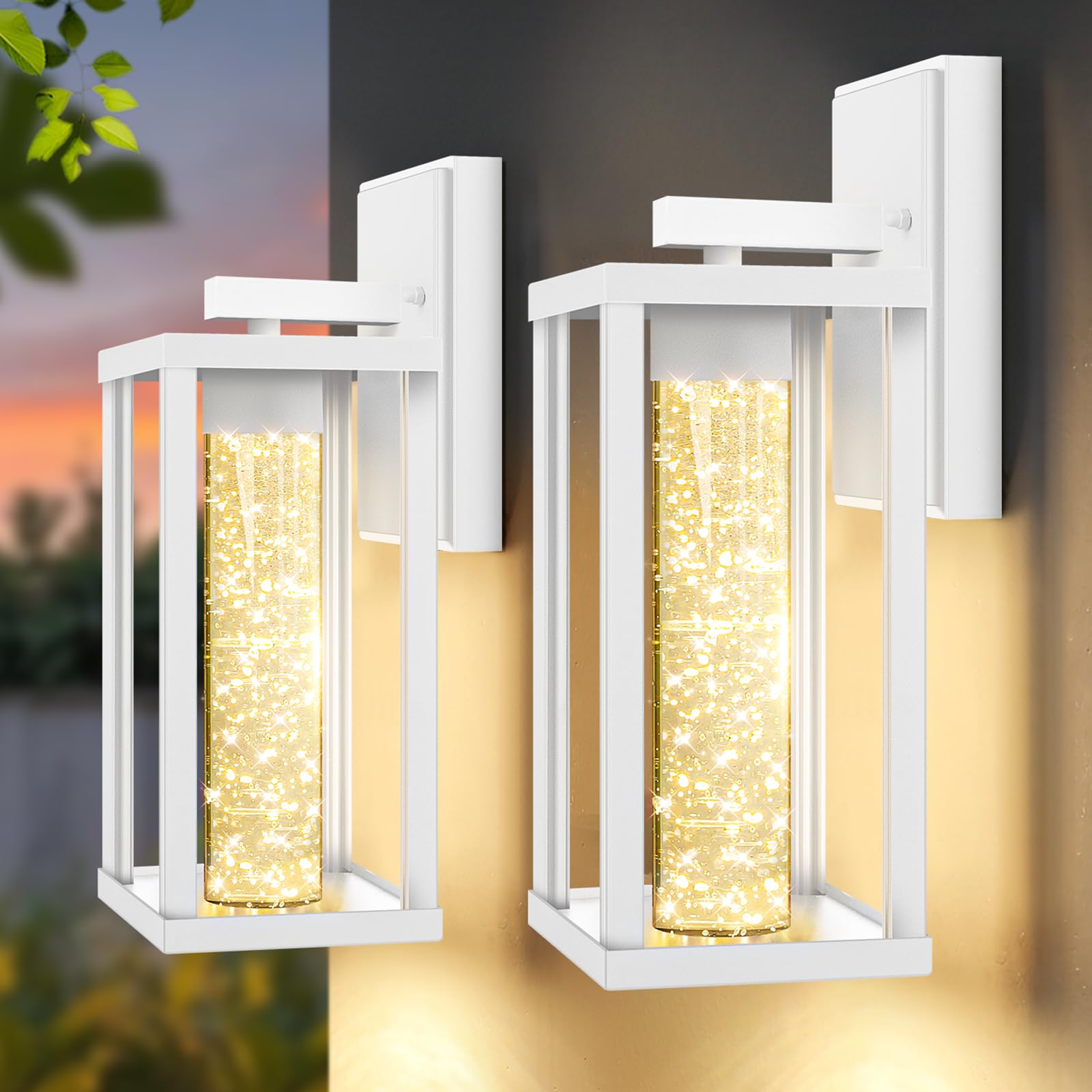 Photo 1 of 2-Pack Outdoor Wall Light Fixture, Exterior Waterproof Wall Lantern Sconce with Crystal Bubble Glass, Anti-Rust Modern POutside Lighting for Porch, House, Patio, Garage, Entryway