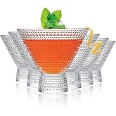 Wongblee 6Pcs Stemless Martini Glasses, 8.5oz Vintage Cocktail Glasses, Hobnail Drinking Glasses for Home Bar, Restaurant, Party