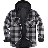 TANSILING Mens Flannel Plaid Coral Fleece Lined Hooded Shirt Jacket Casual Long Sleeve Button Down Hoodie with Pockets