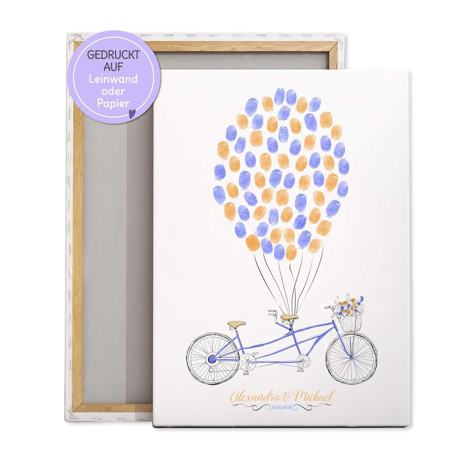 Tandem Fahrrad Wedding-Tree Leinwand Hochzeit, Fingerabdruck-bild Luftballone, Gästebuch ...