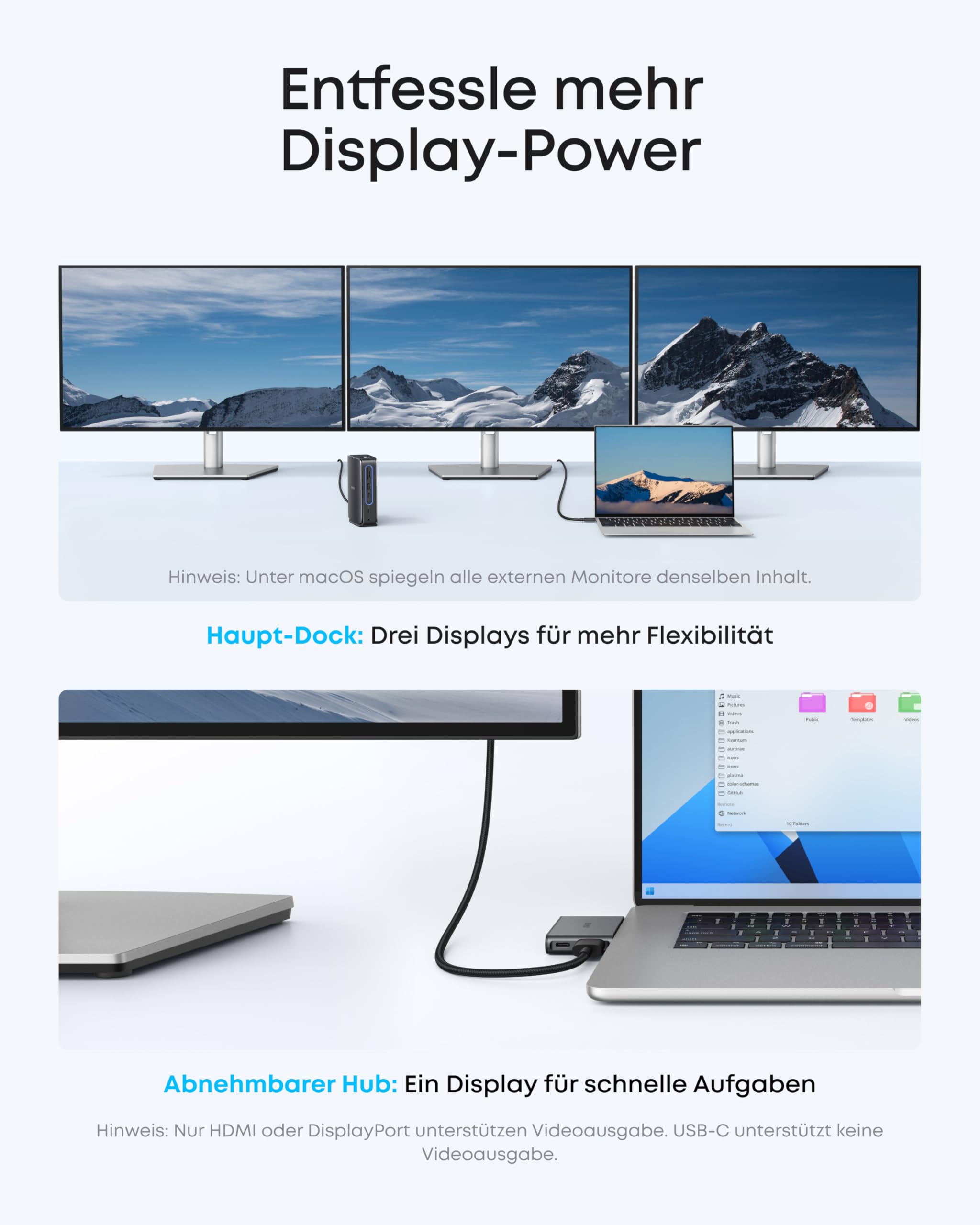 Anker Nano Laptop Docking Station, Integrierter USB C Hub, 13-in-1 Triple-Display (2× HDMI, 1× DP), 10Gbps USB-C, 3× USB-A, Audio, SD/TF, Ethernet, Bis 100W Power Delivery, Für Dell, Lenovo, HP u.v.m. 3