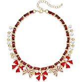 HolidayQbee Christmas Charm Necklace for Women Dainty Christmas Necklace Minimalist Handmade Pearl Necklace for Holiday Jewlery Gift