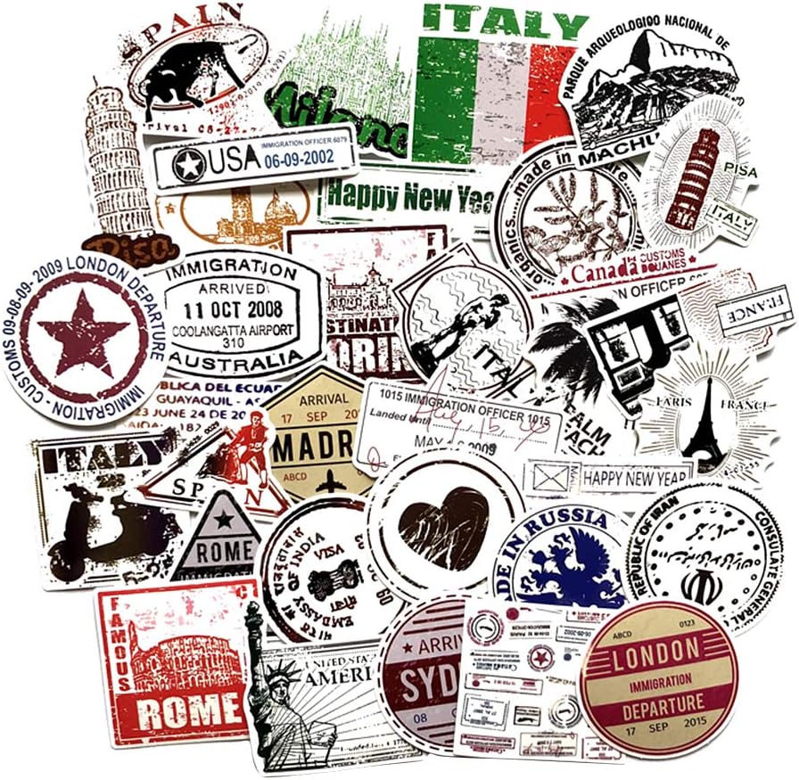 LLLucky 60Pcs Travel Graffiti Stamps Paper Stickers Famous Landmark Scrapbook Sticker World Architecture Suitcase Stickers