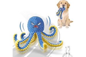Qraxond Interactive Dog Toys Octopus,Durable Automatic Jumping Dog Toy to Keep Them Busy,Squeaky Moving Tug of War Doggie Toy,USB Rechargeable,Not for Aggressive Chewers (Blue)