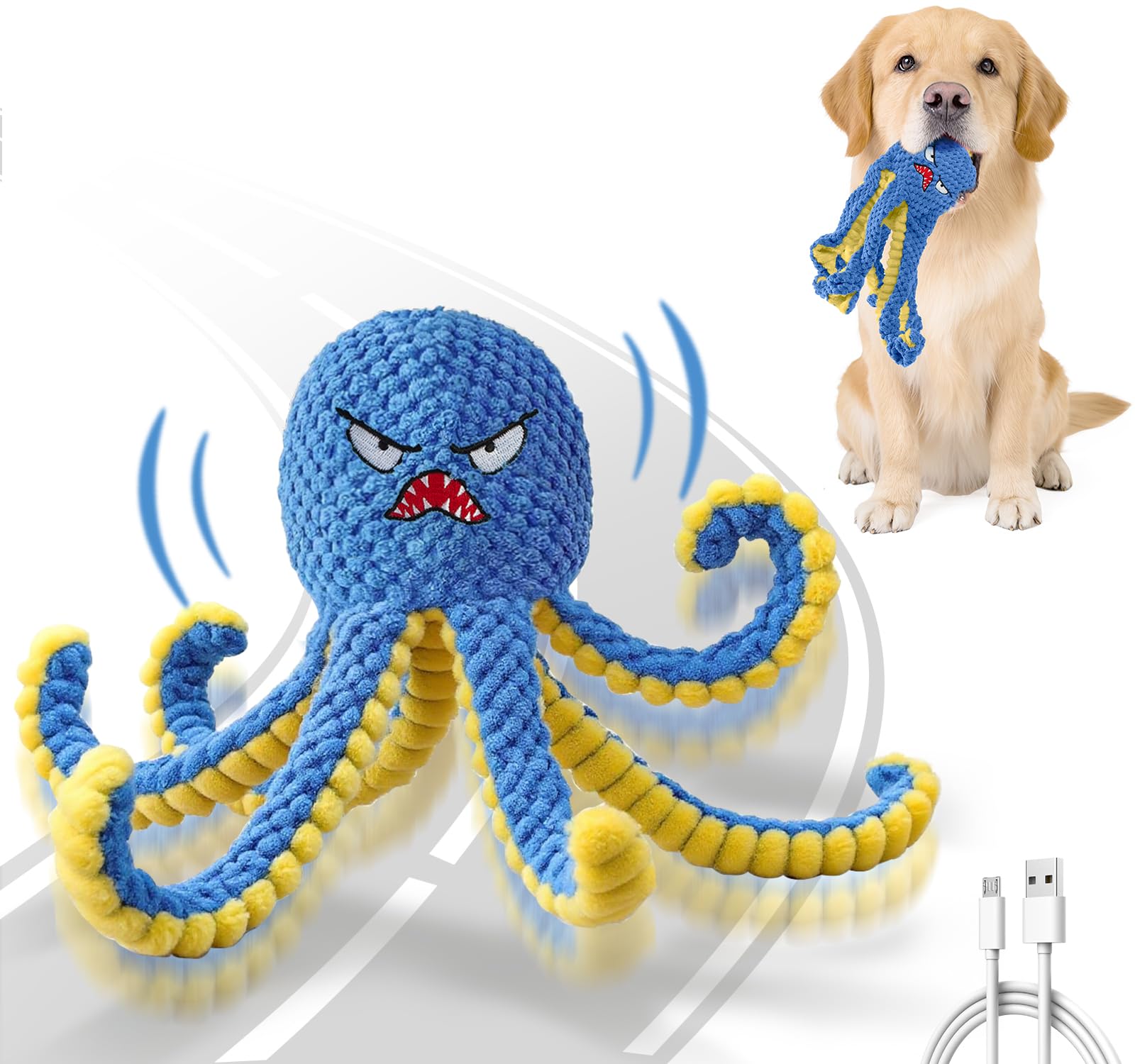 Photo 1 of Qraxond Interactive Dog Toys Octopus,Durable Automatic Jumping Dog Toy to Keep Them Busy,Squeaky Moving Tug of War Doggie Toy,USB Rechargeable,Not for Aggressive Chewers (Blue)