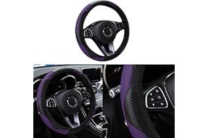 Couslcd Car Steering Wheel Cover, 15 inch Carbon Fiber Microfiber PU Leather Elastic Steering Wheel Protector for Men Women, Anti-Slip Breathable Car Interior Accessories for Most Cars (Purple)