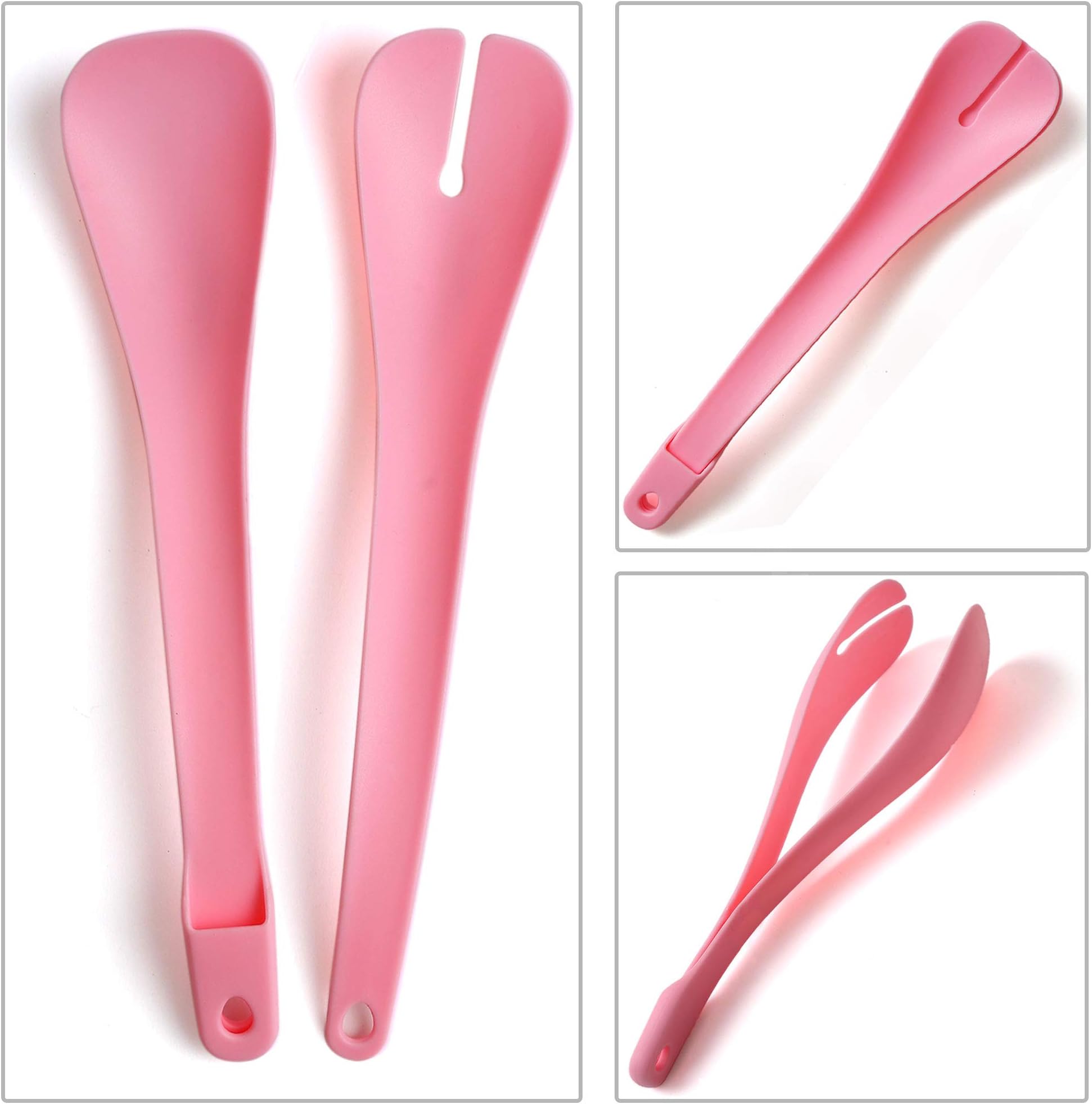 Smile mom 2 in 1 Salad Servers/Serving Tongs (Set of 1), Best Kitchen Serving Tools for Serving Salad, Appetizers, and Toppings, etc (Pink)