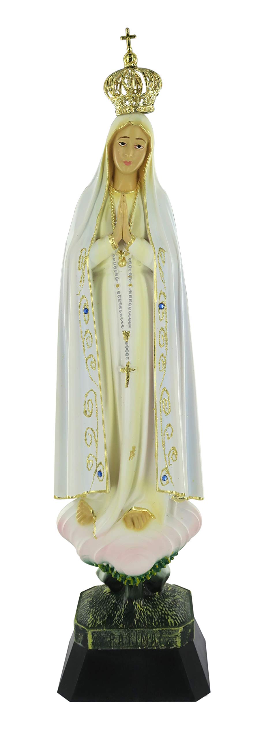 Ferrari & Arrighetti Hand-Painted Our Lady of Fatima Statue with Gold-Coloured Decorations and Blue Rhinestones (approx. 35 cm)