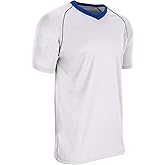 Champro Boys' Bunt Lightweight Mesh Baseball/Soccer Jersey, White,White,Royal, Youth Small