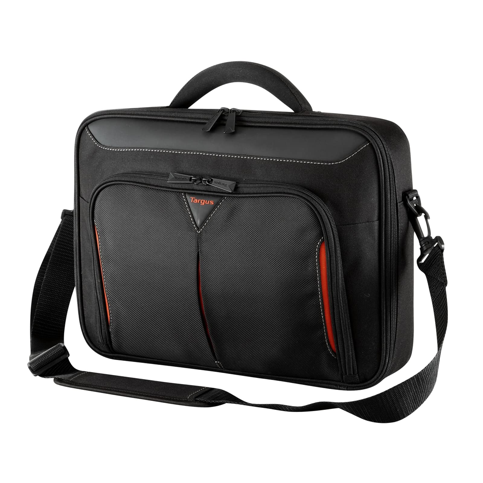 Targus Laptop Bag, Fits Laptops up to 18", Classic Clamshell Design, Re-enforced Case with Shoulder Strap and Padded Handle - Black/Red (CN418EU) — image 1