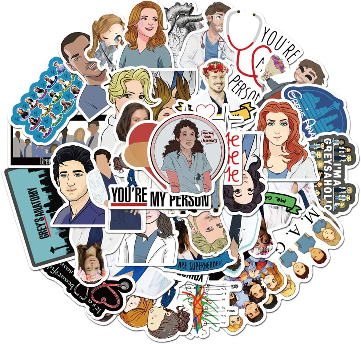 Grey's Anatomy TV Show Stickers Cartoon Laptop Stickers Vinyl Sticker Computer Car Skateboard Motorcycle Bicycle Luggage Guitar Bike Decal 50pcs Pack (Grey's Anatomy)