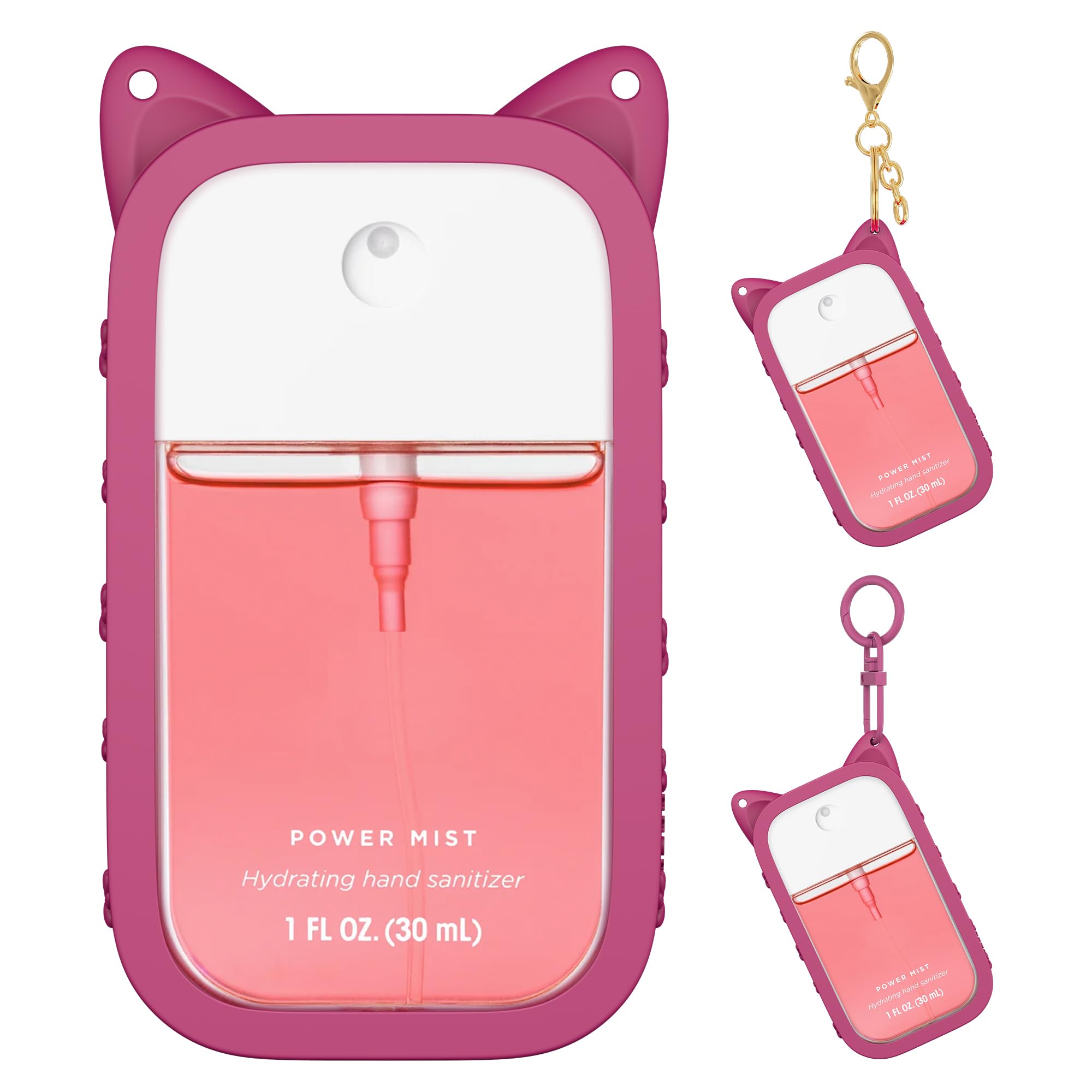 Photo 1 of 1 Pack Silicone Case Compatible with Touchland Hand Sanitizer Spray (Fit for 1 FL OZ/30 mL Ver), Portable Keychain Cute Color Ears (Rose Pink)