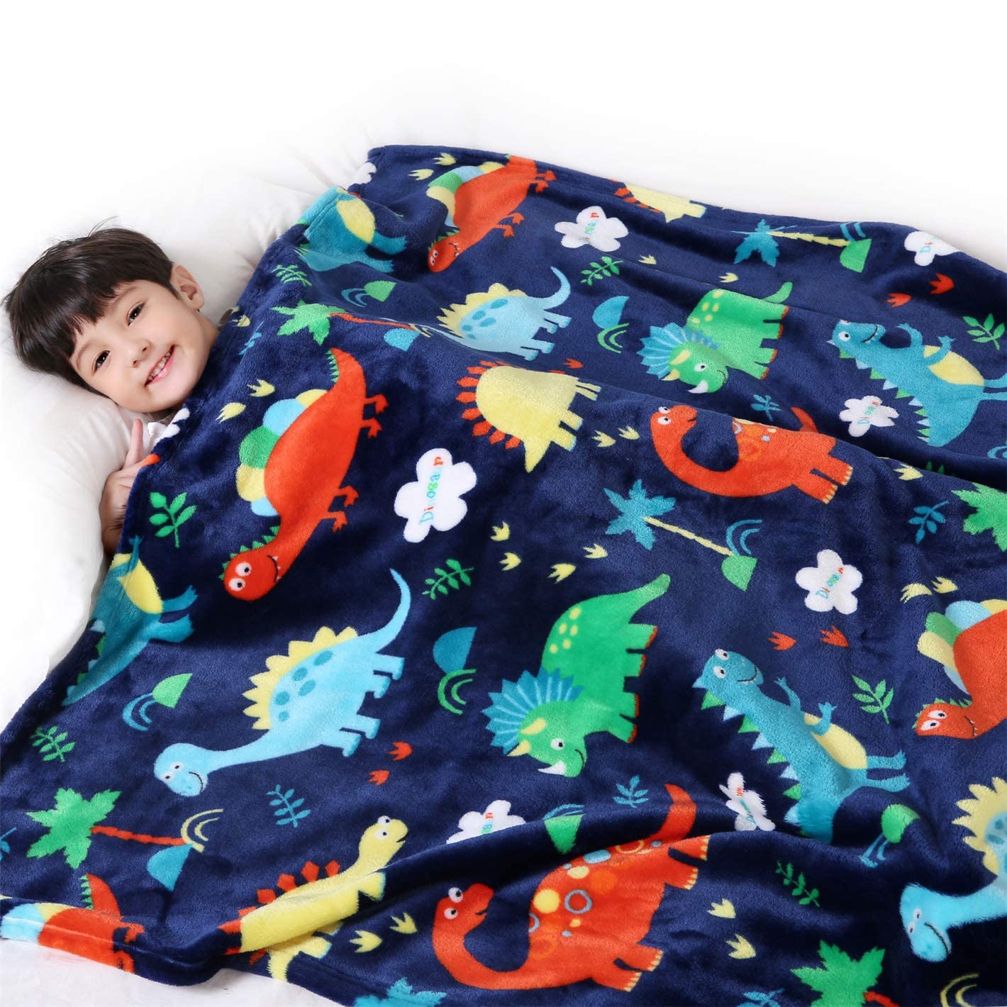 Edcooy Dinosaur Blanket for Boys, Kids Throw Blanket for Boys and Girls, Fluffy Cozy Dinosaur flannel Blanket with Vibrant Colors Cute Design, Soft Warm Throw Blanket (150 x 200cm, Blue)…