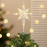 Luxspire Christmas Tree Topper, Lighted Star Tree Topper with USB Plug-in & Remote Control, 10" LED Christmas Decorations Light, Xmas Trees Vintage Ornament for Home, Bethlehem Star-Silver