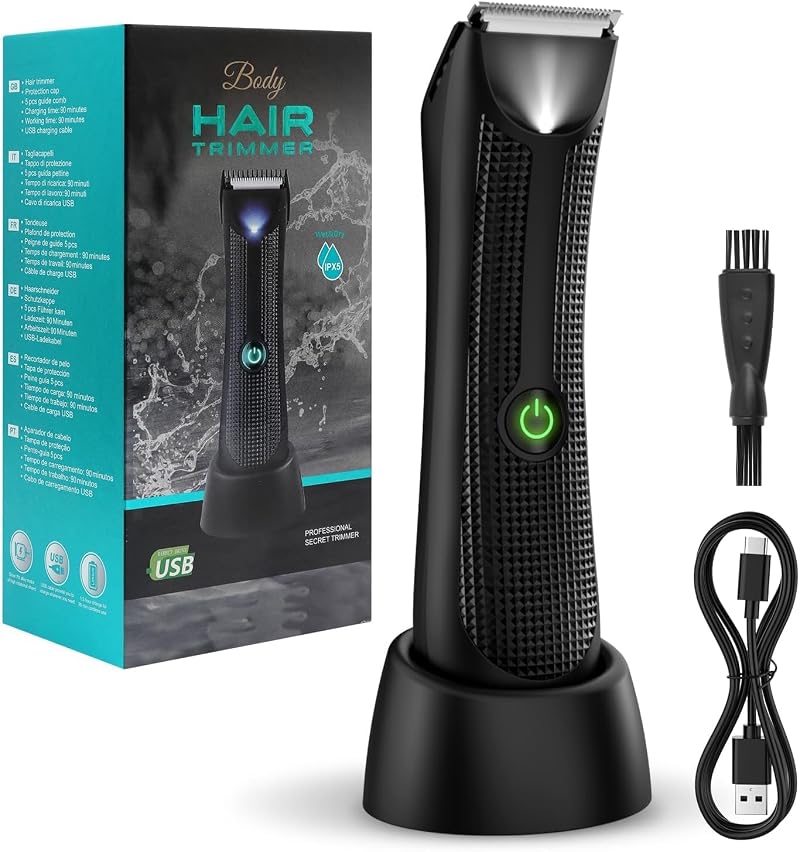 Vexloria Ball Trimmer Men Body Groomer Ceramic Blade Head LED Light IPX5 Wet Dry