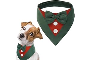 FUAMEY Dog Tuxedo Christmas for Medium Dogs,Dog Formal Suit Dogs Attire Pet Bow Tie Puppy Party Costumes Cat Tux Outfits Pets Bandana Cosplay Adjustable Bowties Christmas Green Red M