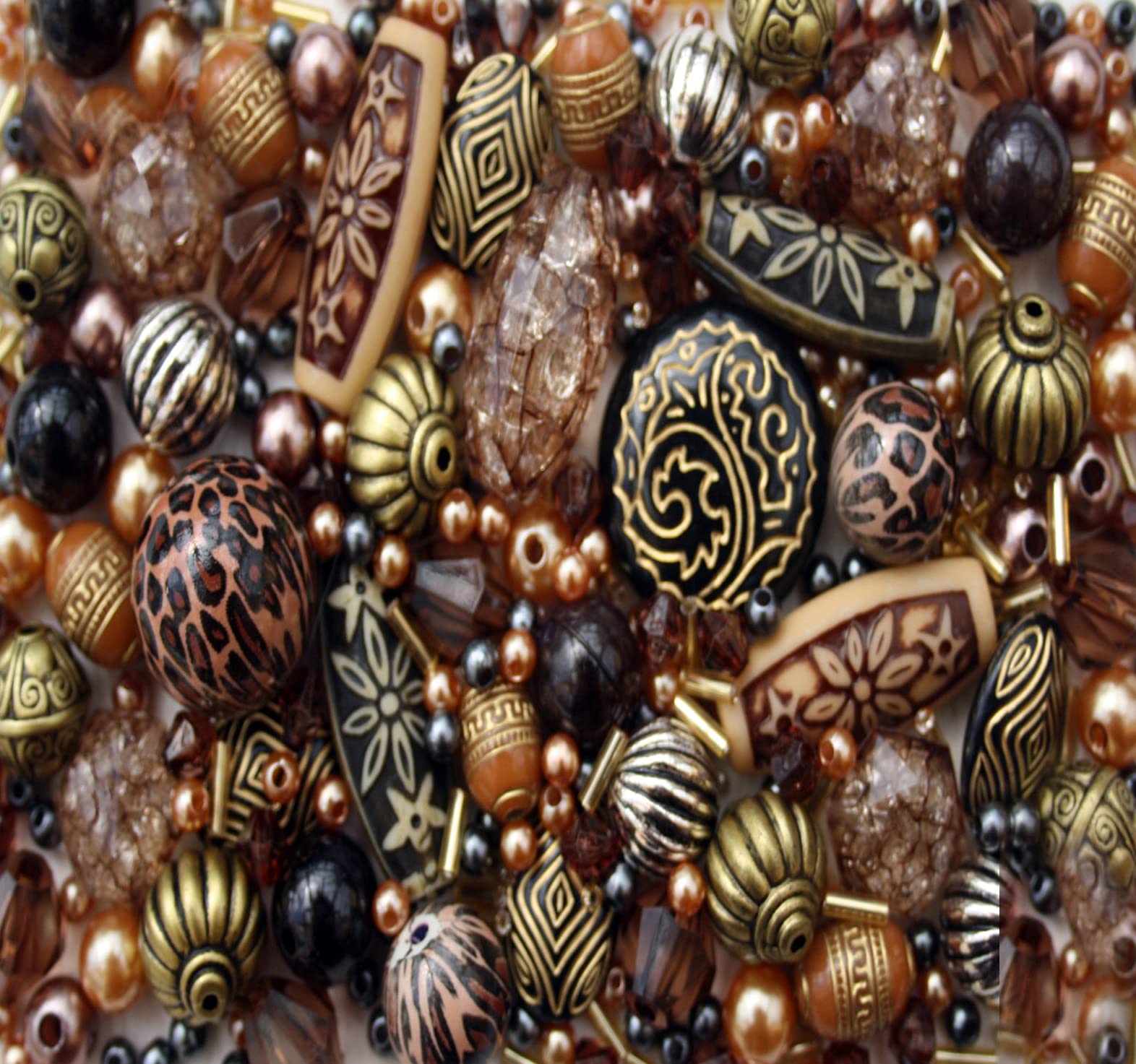 Large 80g Packs of Acrylic Jewellery Making Assortment of Beads (Bronze)