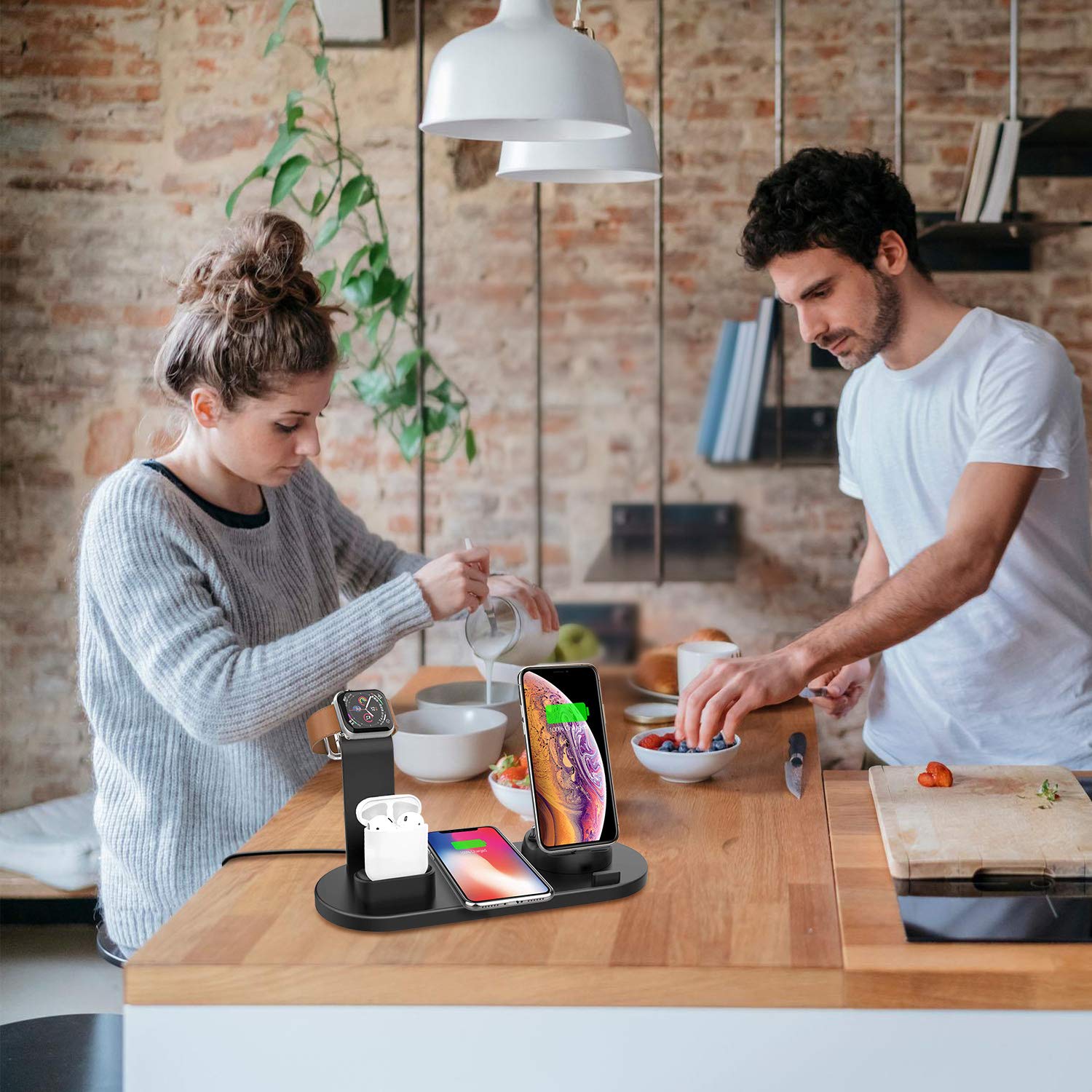 6 in 1 Wireless Charger Qi-Certified Wireless Charging Dock Compatible with Apple Watch 5 and Airpods Charging Station for iPhone 11 11 Pro X XS XR Xs Max 8 8 PlusSpace (2019 Upgrade Black)