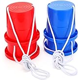 Meooeck 2 Pairs Walking Stilts Balancing Bucket Cup Thickened Plastic Stilts with Adjustable Rope for Kid Balance Coordination Birthday Playground Game Party Favor