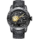 CARLIEN Automatic Watch for Men Fashion 3D Engraved Dragon Wrist Watch | Waterproof ,Big Dial, Outdoor Sports Men's Watches