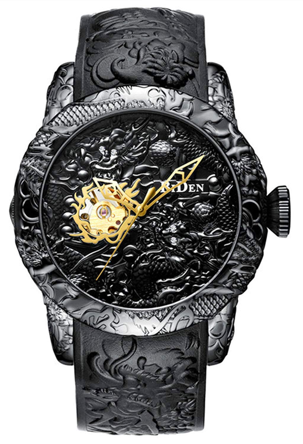 CARLIEN Automatic Watch for Men Fashion 3D Engraved Dragon Waterproof Big Dial Sports Wrist Watch, Automatic Black, 50 mm, Mechanical,Self-winding,Automatic Watch โ image 1