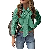 Cicy Bell Womens Plaid Shirts Bow Tied Neck Button Down Long Sleeve Casual Dressy Blouse Tops
